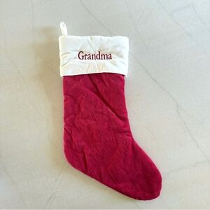 Pottery Barn Classic Velvet Christmas Stocking Medium Red Ivory “Grandma”